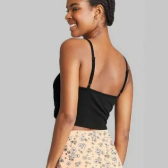 Wild Fable black spaghetti strap crochet crop top tank cami shirt M - Picture 3 of 7